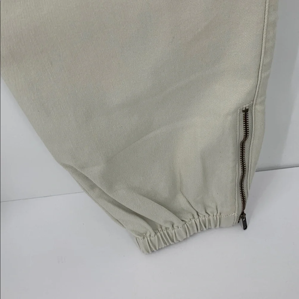 CAbi Compass jogger pants beige tan zipper stretch patch pockets oyster new 6